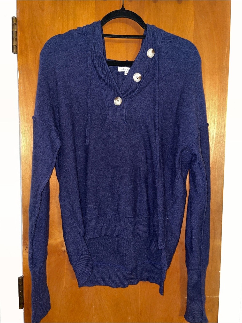 Navy Button-Trim Hooded Sweater
